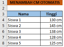 Cara Menambahkan Centimeter Otomatis Kedalam Tinggi Badan Siswa pada Excel